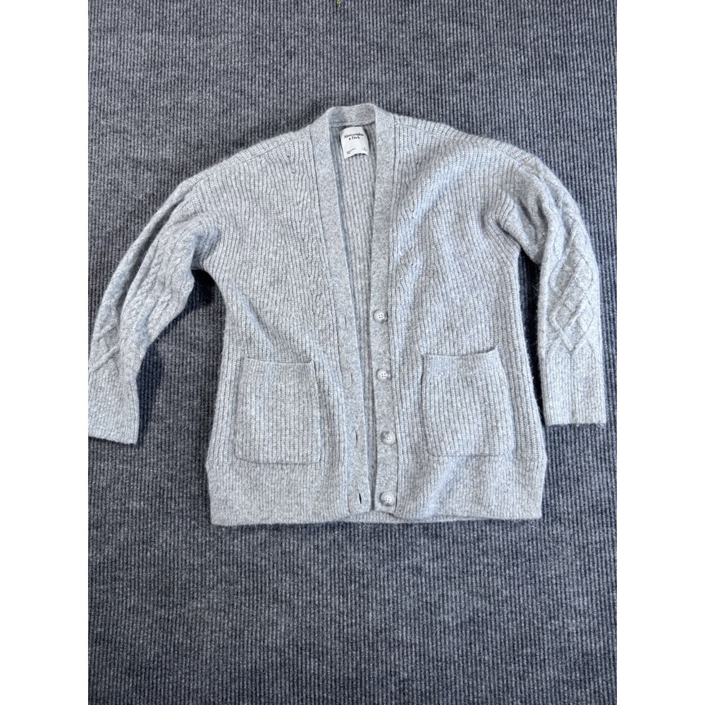 Abercrombie & Fitch Gray Cable-Knit Button Cardigan Sweater V-Neck S Women